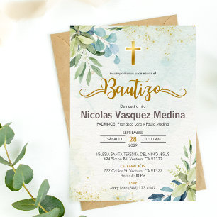 O convite Bautizo Green deixa batismo religioso