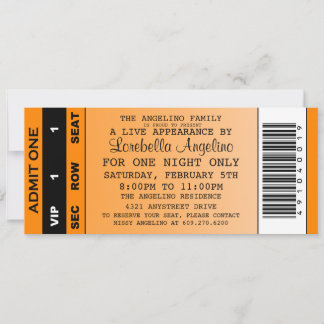 O Convite de Aniversário do Bilhete VIP (Laranja)