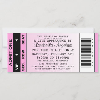 O Convite de Aniversário do Bilhete VIP (Rosa clar