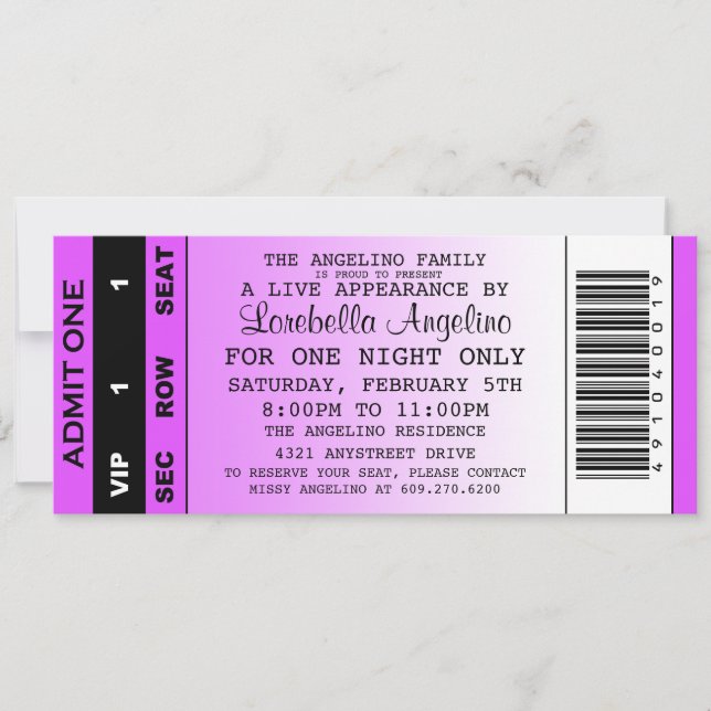 O Convite de Aniversário do Bilhete VIP (Roxo) (Frente)