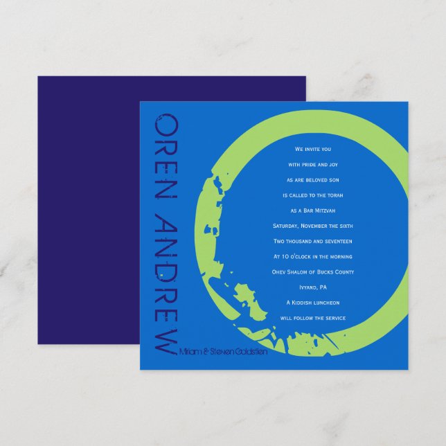 O Convite de Bat Mitzvah para Bar de Coleção Inici (Frente/Verso)