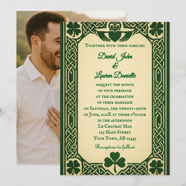 O Convite de Casamento com Foto do Selo Gaélico (Frente/Verso)