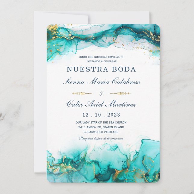 O convite de casamento moderno em aquarela colorid (Frente)