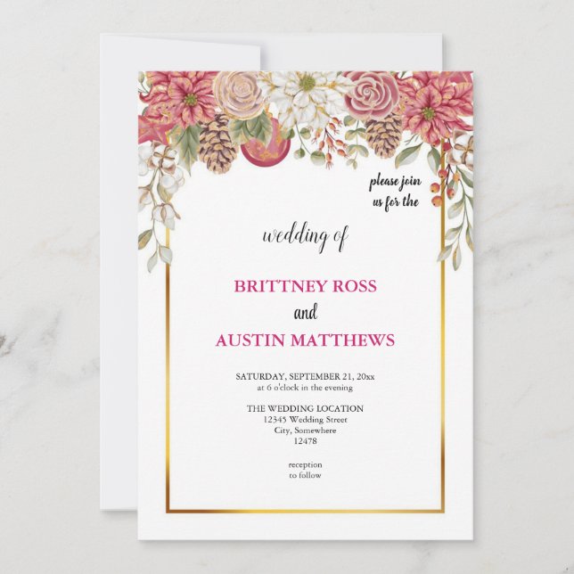 o convite de casamento rosa mais bonito (Frente)