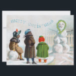 O Convite do Boneco de Neve<br><div class="desc">A cena neste cartão-postal da era vitoriana retrata três jovens meninas afro-americanas observando sua criação de inverno. O estilo de desenho nesta imagem é especialmente bonito e a imagem encantadora e única oferece amplo espaço para sua personalização. É perfeito para sua arte de Natal.</div>