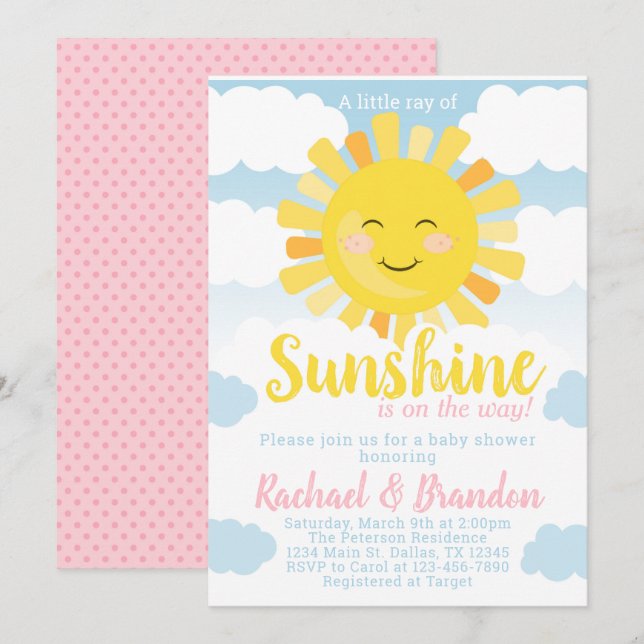 O convite do chá de fraldas da luz do sol convida (Frente/Verso)