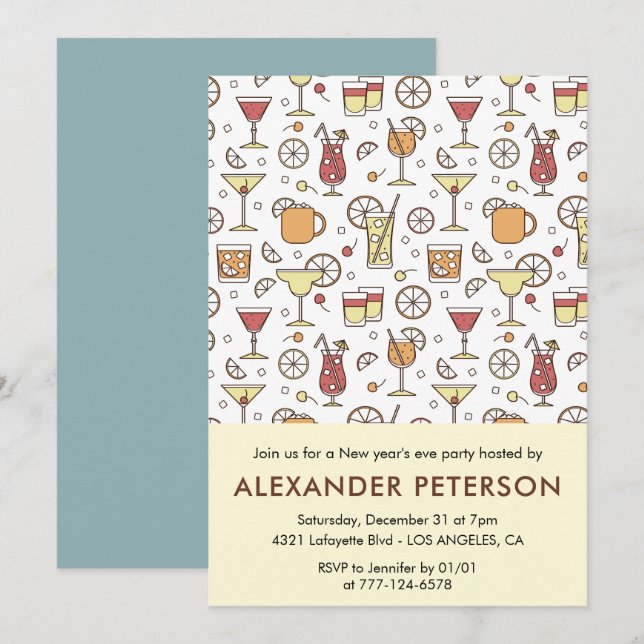 O convite do novo ano para o padrão Cocktail (Frente/Verso)
