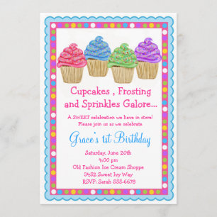 O convite o mais doce do aniversário dos cupcakes