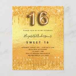 O convite para 16 festas de glitter de ouro doce