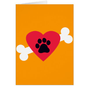 O coração, Pawprint e o osso projetam o cartão