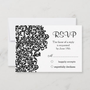 O damasco preto frondoso roda RSVP Wedding