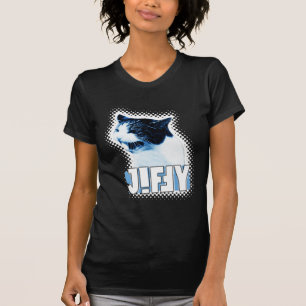 O das mulheres do t-shirt do Jiffy