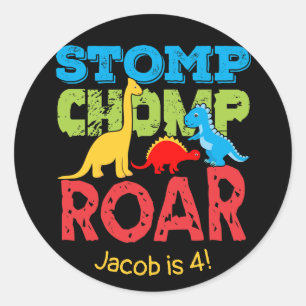 O dinossauro bonito Stomp Chomp a etiqueta do