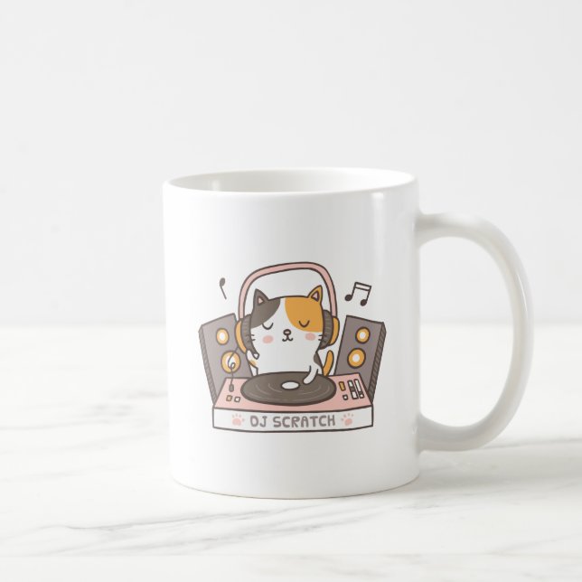 O DJ bonito risca a caneca da chalaça do gato do (Direita)