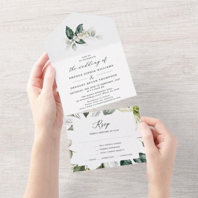 O Elegante Greenery Leafy Watercolor Casamento Tud (Aba destacável)