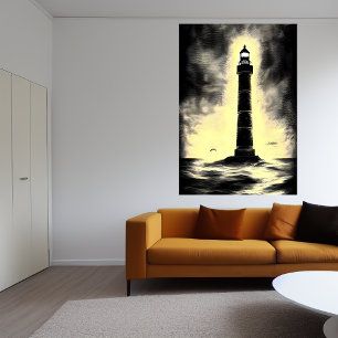 O Farol no mar   AI Art Poster