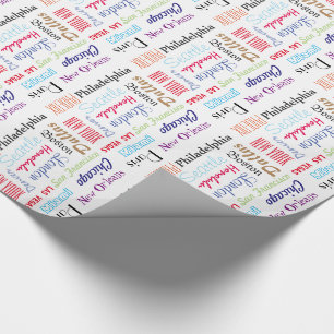 O favorito do papel de embrulho coloca as cidades