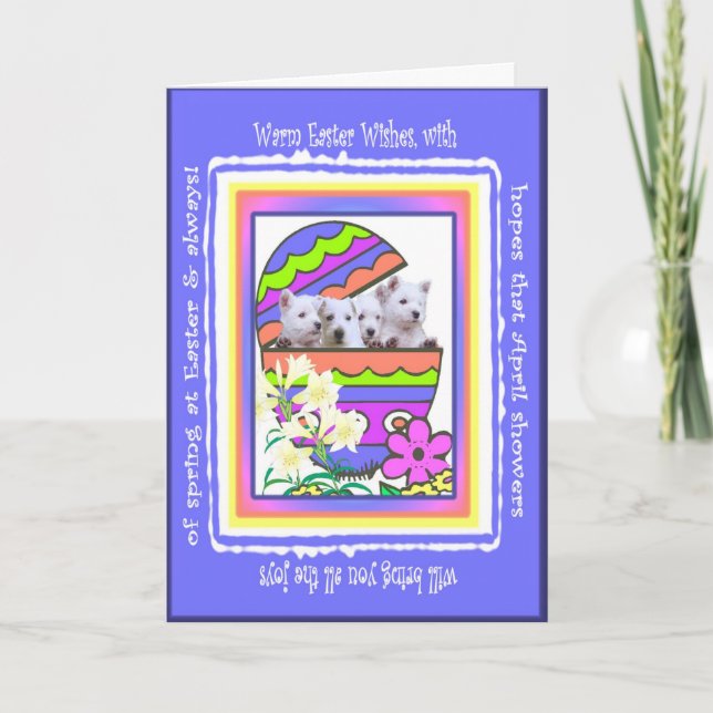 O felz pascoa bonito de Westie deseja o cartão (Frente)