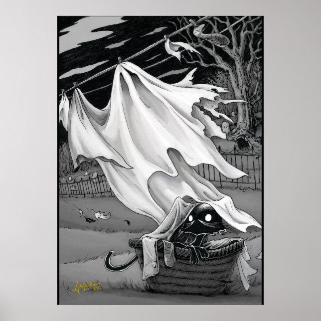 O Gatinho Boo ajuda com o Poster da lavanderia (Frente)