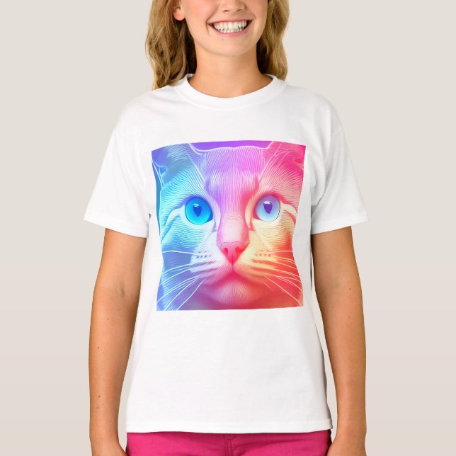 O Gatinho Colorido Arco-Íris T-Shirt (Frente)