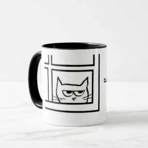 O gato irritado vê um outro gato - caneca de caf