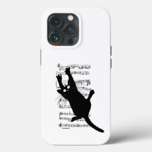 O gato pendura-se em notas musicais