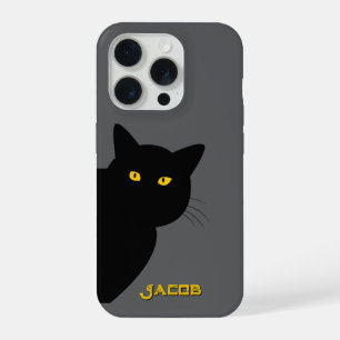 O gato preto olhos amarelos cumprimentando você pe