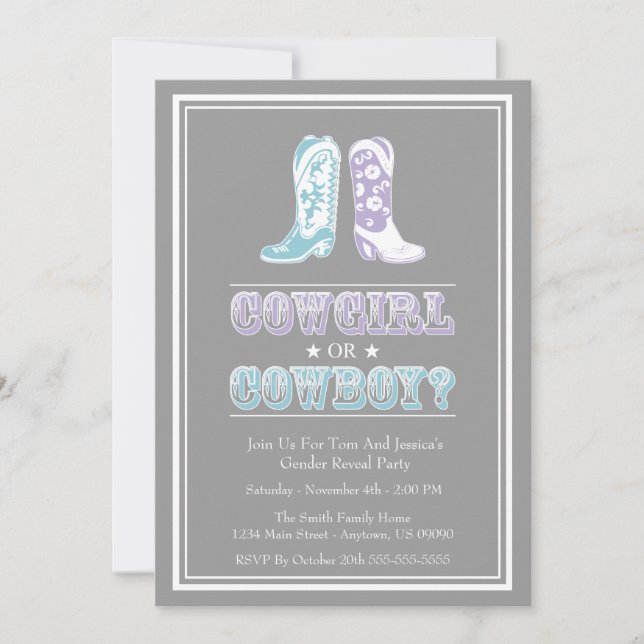 O género das botas de vaqueiro revela convites de (Frente)