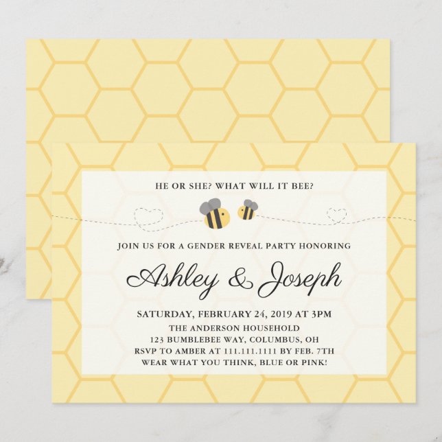 O género do zangão revela o convite de festas (Frente/Verso)