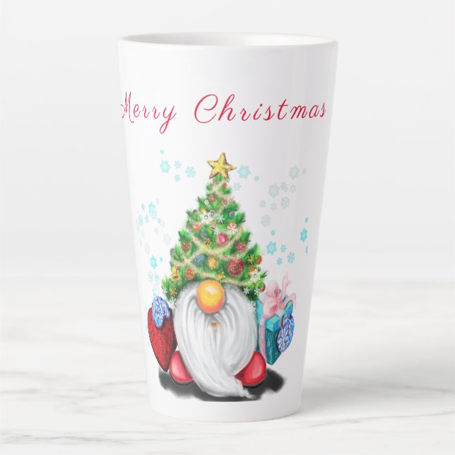 O Gnomo da Caneca Latte de Natal com Presente para (Frente)