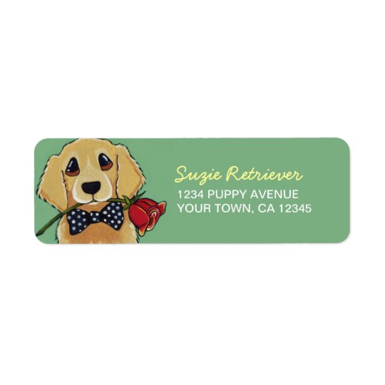 O golden retriever & aumentou etiqueta de endereço