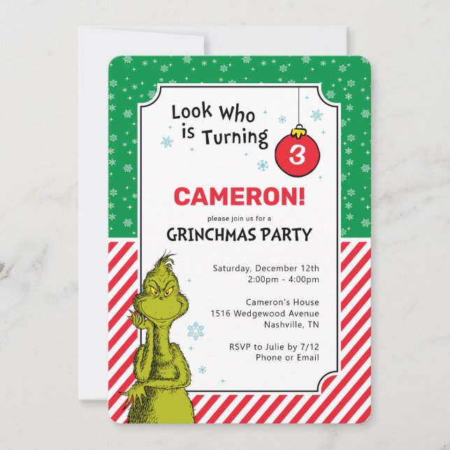 O Grinch Floco de Neve Vermelho e Verde Aniversári (Frente)