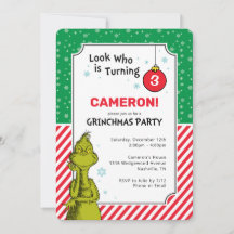 O Grinch Floco de Neve Vermelho e Verde Aniversári