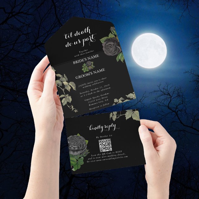 O Halloween Gothic Til Death Nos Parte Casamento (Gothic Halloween Til Death Do Us Part Wedding All In One Invitation)