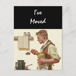 O homem do vintage do cartão faz o endereço novo