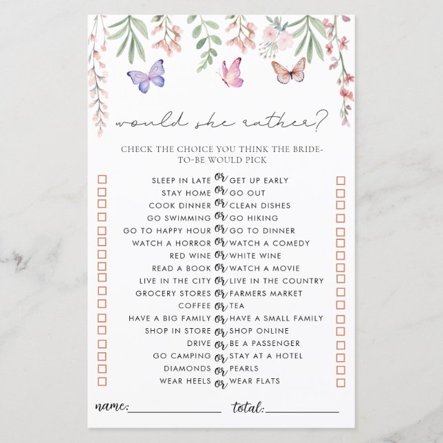 O Jogo das Borboletas do Chá de panela Ela Prefere (Frente)