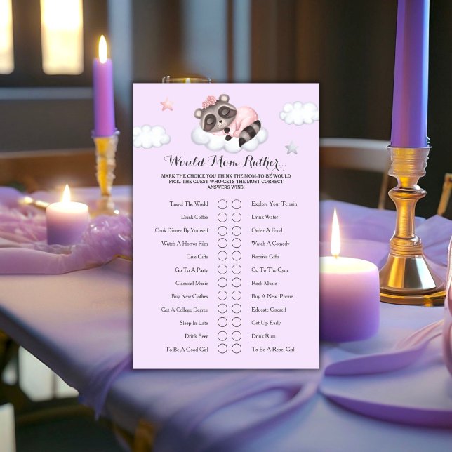 O Jogo De Chá de fraldas Da Rapariga Raccoon Iria  (Raccoon Girl Baby Shower Game Would Mom Rather..)