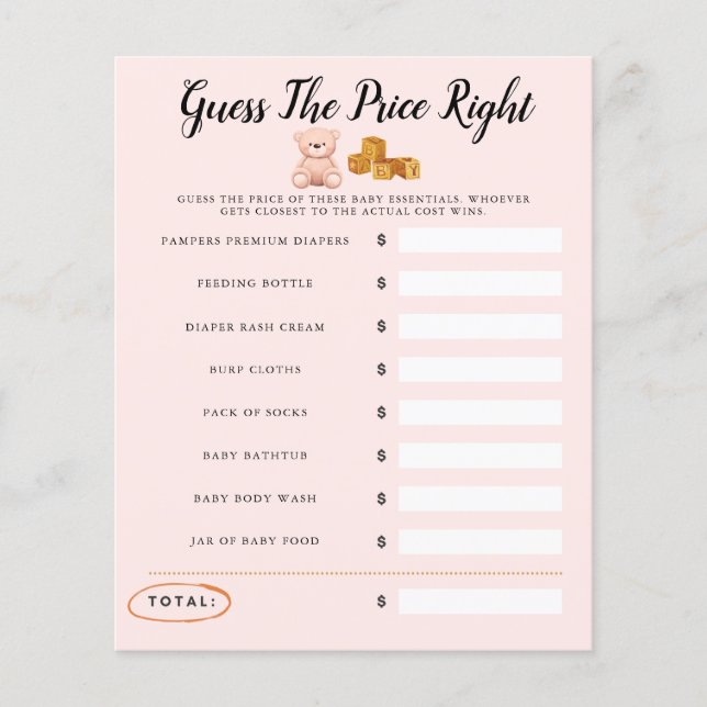 O Jogo Rosa Do Chá de fraldas Do Urso Teddy Adivin (Frente)