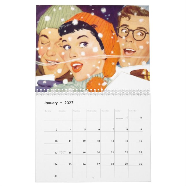 O kitsch Bitsch: Calendário mensal retro vivo (Jan 2027)