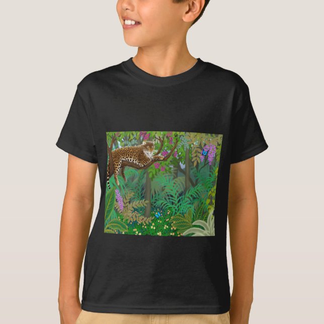 O leopardo da selva caçoa o t-shirt escuro (Frente)