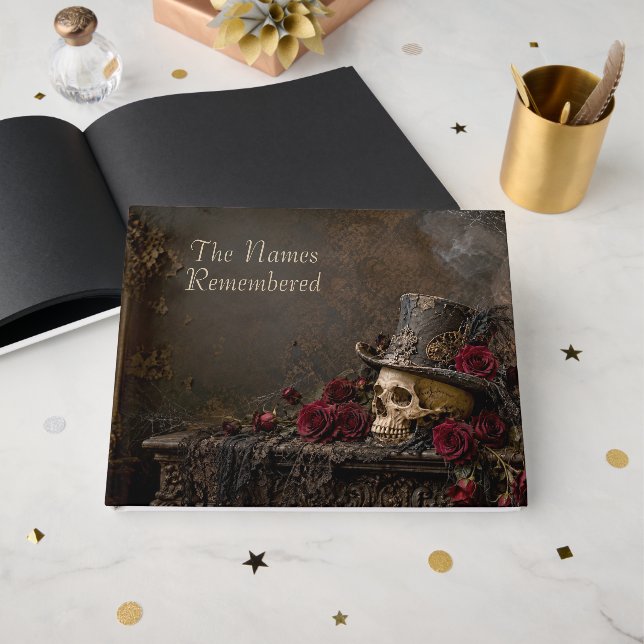 O Livro de Visitas Gótico de Halloween dos Nomes L (Frente aberta)