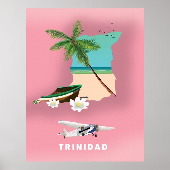 O mapa de Trinidad ilustrou o poster de viagens. (Frente)