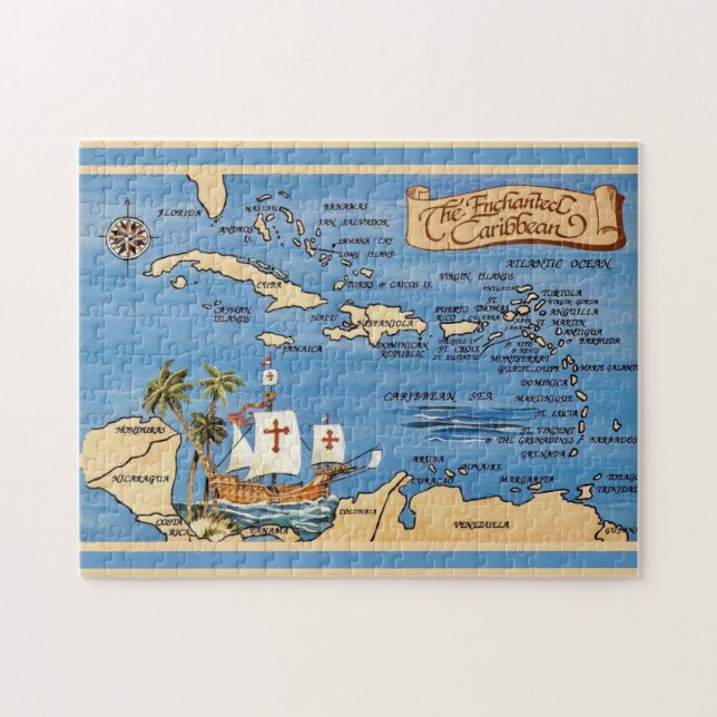 O Mapa do Caribe Quebra-Cabeça 11x14 (Horizontal)