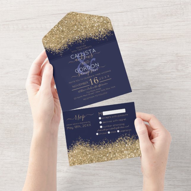 O Marinho Dourado De Luxo Glitter Confetti Casou-S (Aba destacável)
