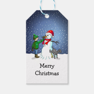 O Menino, Cachorro e Boneco de Neve em Etiquetas d