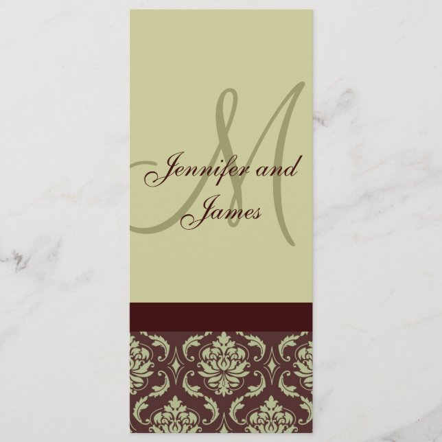 O menu do casamento carda o damasco de Brown do (Frente)