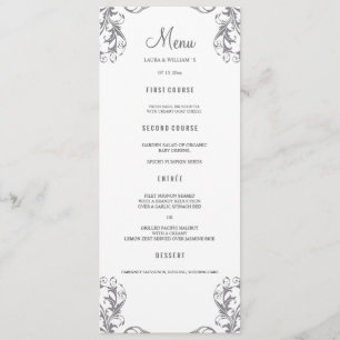 O menu do comensal de casamento carda o estilo