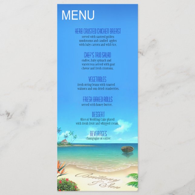 O menu exótico do casamento de praia inquire sobre (Frente)