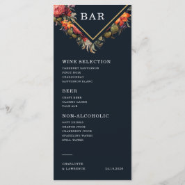 O menu tem um lindo estilo floral vintage