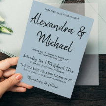 O moderno convite de casamento azul